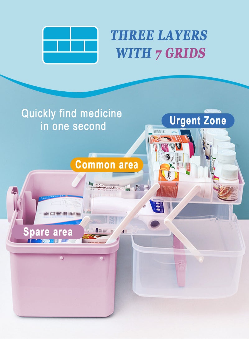 HomarKet Medicine Box Plastic Medicine Storage Box Family Emergency Kit Medical Kit 3 Layers Home First Aid Box Child Proof Medicine Box Organizer Pill Case with Compartments and Handle - Image 4