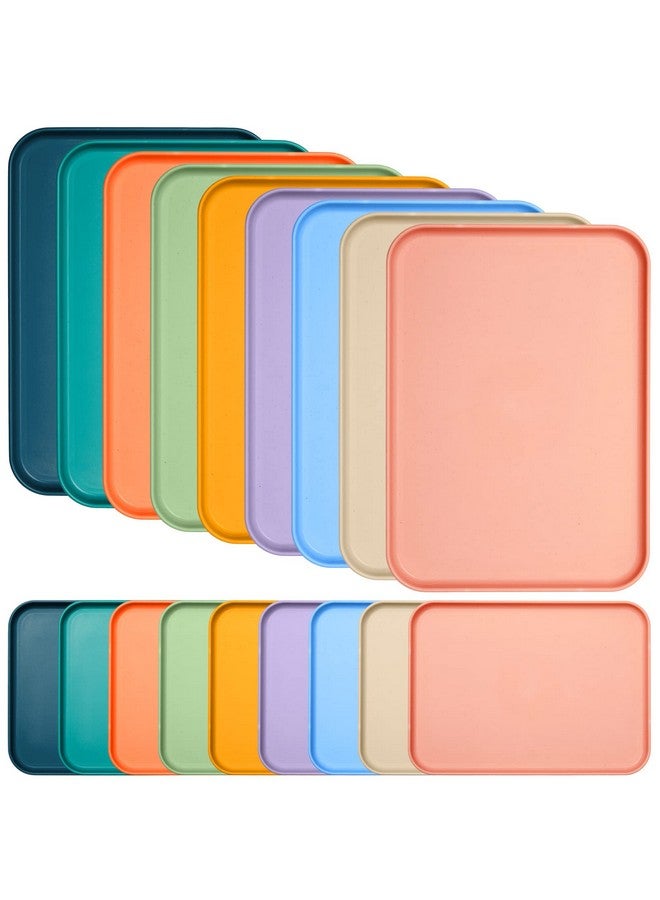 Skylety 18 Pack Plastic Fast Food Trays Bulk Colorful Cafeteria Food Trays Rectangular Serving Trays Lunch Meal Trays for Party Kitchen, 9 Colors, 12 x 9 Inch - Image 1