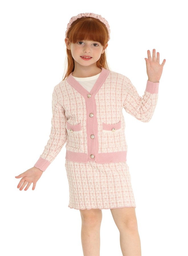 Mud Kingdom Cute Little Girls Ribbed Knit Cardigan Skirt Set School Style, Plaid Pink, 18-24 Months - Image 2