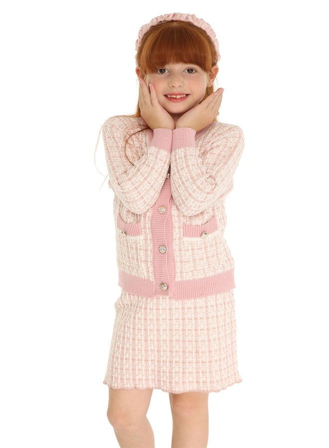 Mud Kingdom Cute Little Girls Ribbed Knit Cardigan Skirt Set School Style, Plaid Pink, 18-24 Months - Image 3