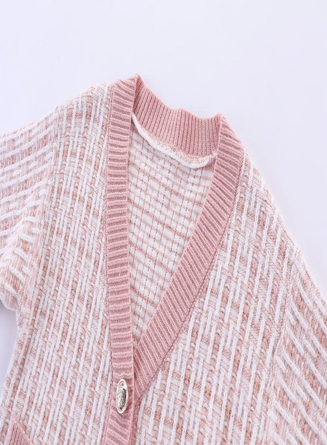 Mud Kingdom Cute Little Girls Ribbed Knit Cardigan Skirt Set School Style, Plaid Pink, 18-24 Months - Image 5
