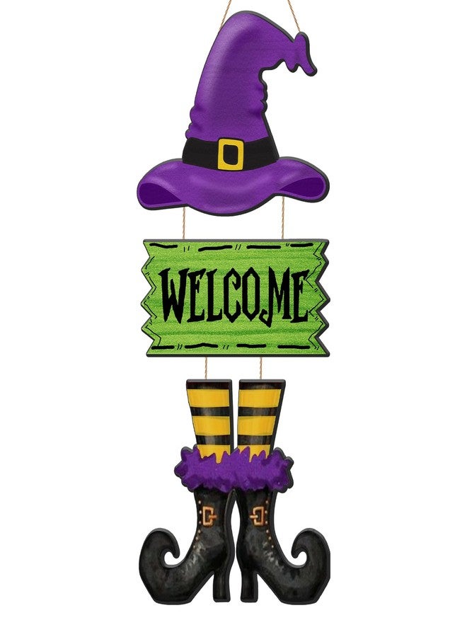 SNILOAW Halloween Door Sign Witch Wreath Decorations Witch Welcome Door Sign Hallowee Wooden Door Hanging Decorations Halloween Witchy Porch Sign for Front Door Porch Wall Decor - Image 1