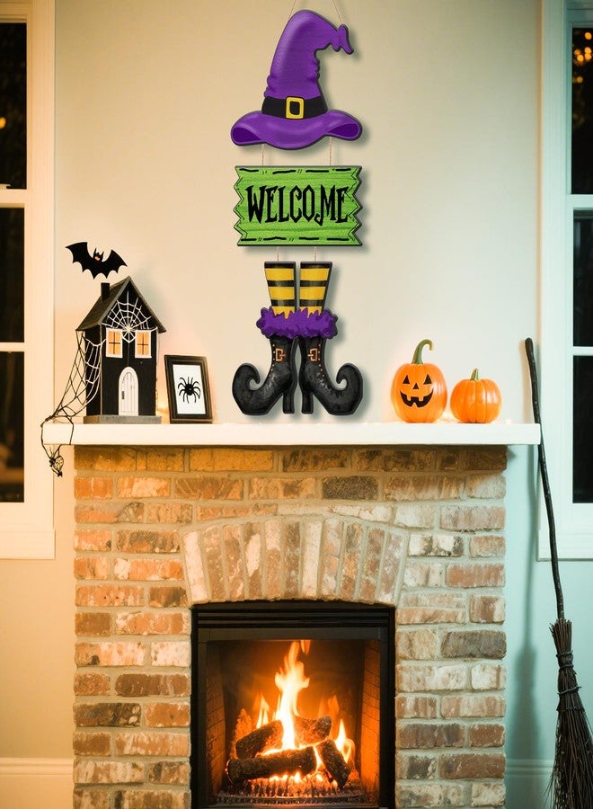 SNILOAW Halloween Door Sign Witch Wreath Decorations Witch Welcome Door Sign Hallowee Wooden Door Hanging Decorations Halloween Witchy Porch Sign for Front Door Porch Wall Decor - Image 5