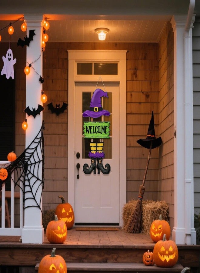 SNILOAW Halloween Door Sign Witch Wreath Decorations Witch Welcome Door Sign Hallowee Wooden Door Hanging Decorations Halloween Witchy Porch Sign for Front Door Porch Wall Decor - Image 4