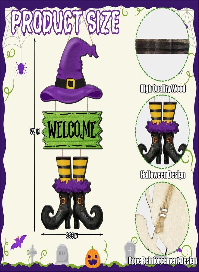 SNILOAW Halloween Door Sign Witch Wreath Decorations Witch Welcome Door Sign Hallowee Wooden Door Hanging Decorations Halloween Witchy Porch Sign for Front Door Porch Wall Decor - Image 3