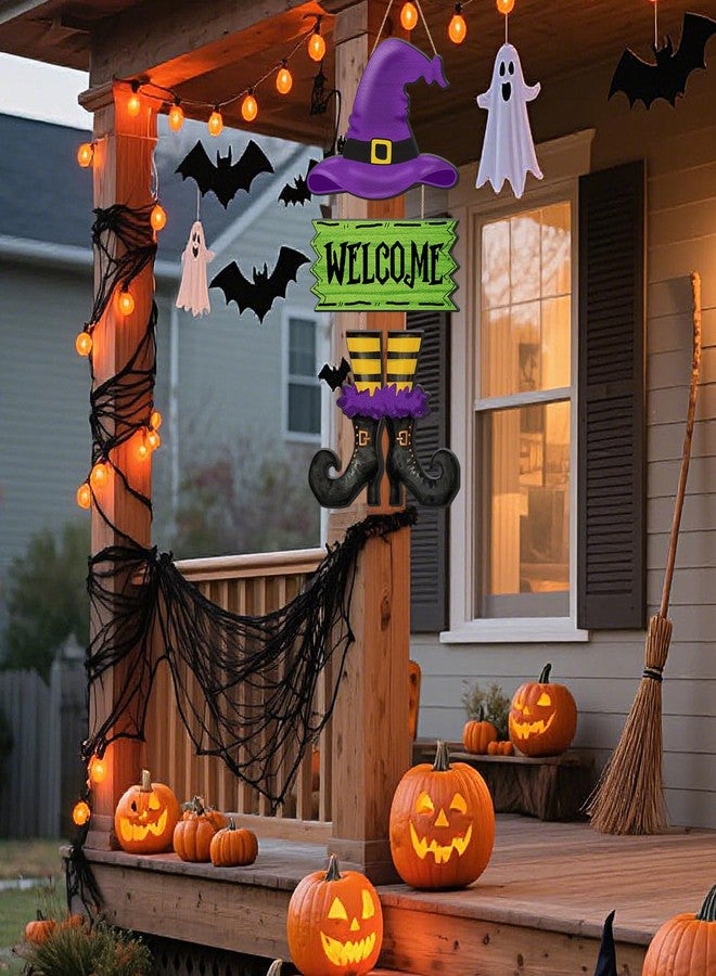SNILOAW Halloween Door Sign Witch Wreath Decorations Witch Welcome Door Sign Hallowee Wooden Door Hanging Decorations Halloween Witchy Porch Sign for Front Door Porch Wall Decor - Image 2