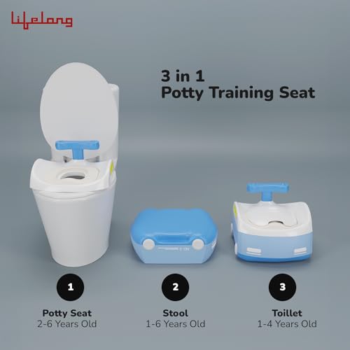 Lifelong Cuppy Potty Seat for Kids 1 to 6 Years - 3 in 1 Baby Training Seat - Including Toilet Chair with Pot for Baby, Comfy Soft Cushioned Toilet Seat & Stepper - Non-Slip Seat for Child, Blue - Image 2