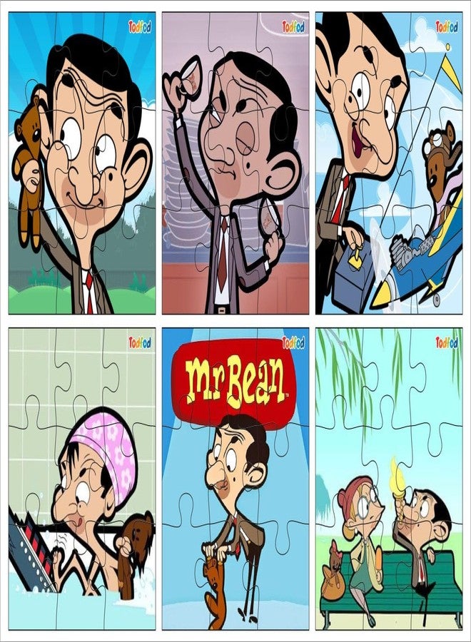TodFod Mr. Bean 6-in-1 Wooden Cartoon Puzzle Set - Premium 54 Piece Jigsaw Learning Toy for Kids Ages 3-8, Safe, Durable & Educational Brain Development Game - Image 1
