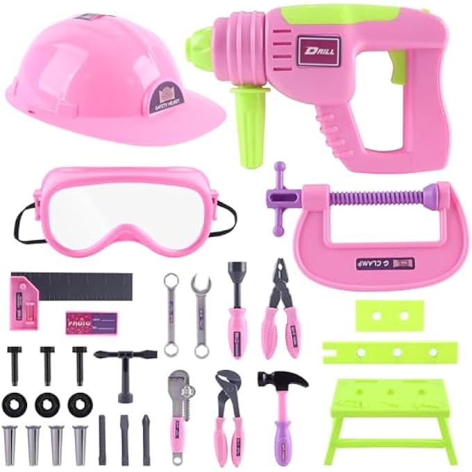 CHILDREN'S TOOL BOX, TOY TOOL SET, 39 PIECES TOOL SET FOR CHILDREN, ELECTRIC TOY, DRILL, SCREWDRIVER TOY FROM 3 4 5 6 7 YEARS BOYS GIRLS (PINK) - Image 1