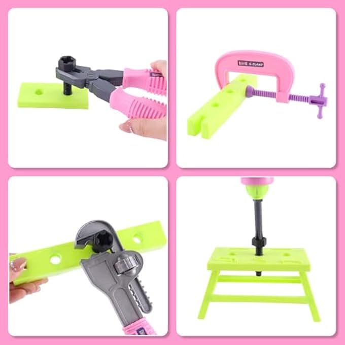 CHILDREN'S TOOL BOX, TOY TOOL SET, 39 PIECES TOOL SET FOR CHILDREN, ELECTRIC TOY, DRILL, SCREWDRIVER TOY FROM 3 4 5 6 7 YEARS BOYS GIRLS (PINK) - Image 5