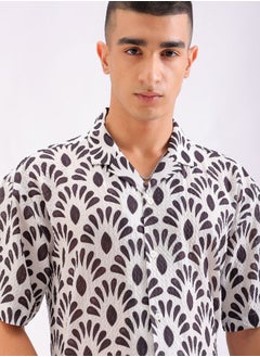 Men Relaxed Fit Textured Printed Half Sleeves Cuban Collar Resort Wear Shirt