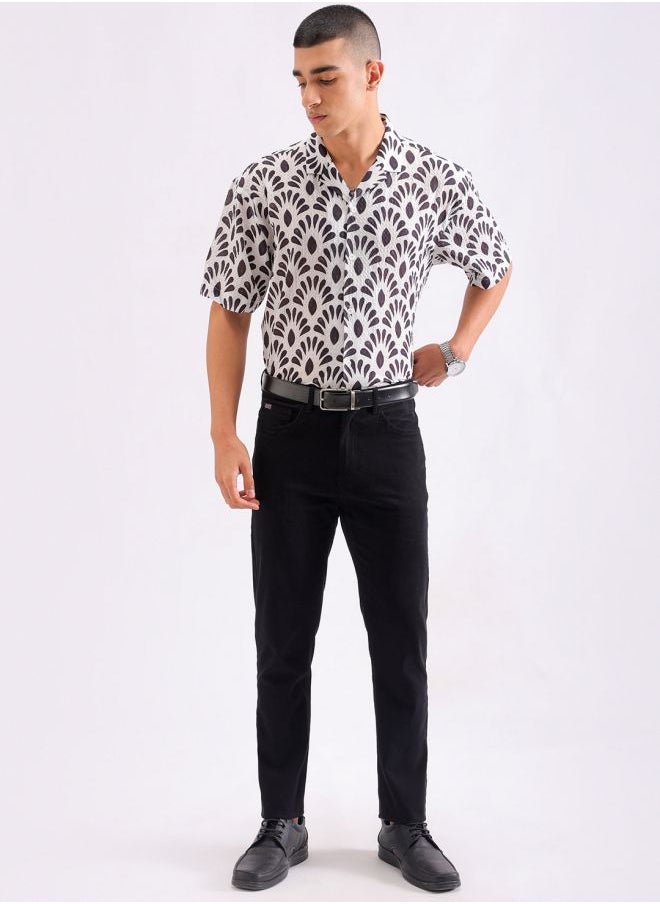 The Indian Garage Co - Men Relaxed Fit Textured Printed Half Sleeves Cuban Collar Resort Wear Shirt - Image 1