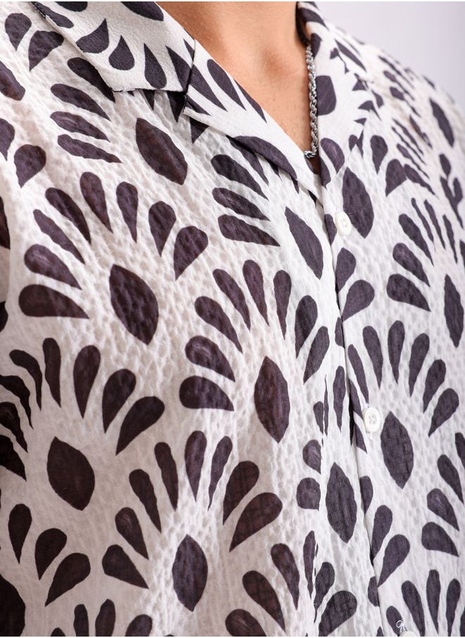 The Indian Garage Co Men Relaxed Fit Textured Printed Half Sleeves Cuban Collar Resort Wear Shirt  - Image 5