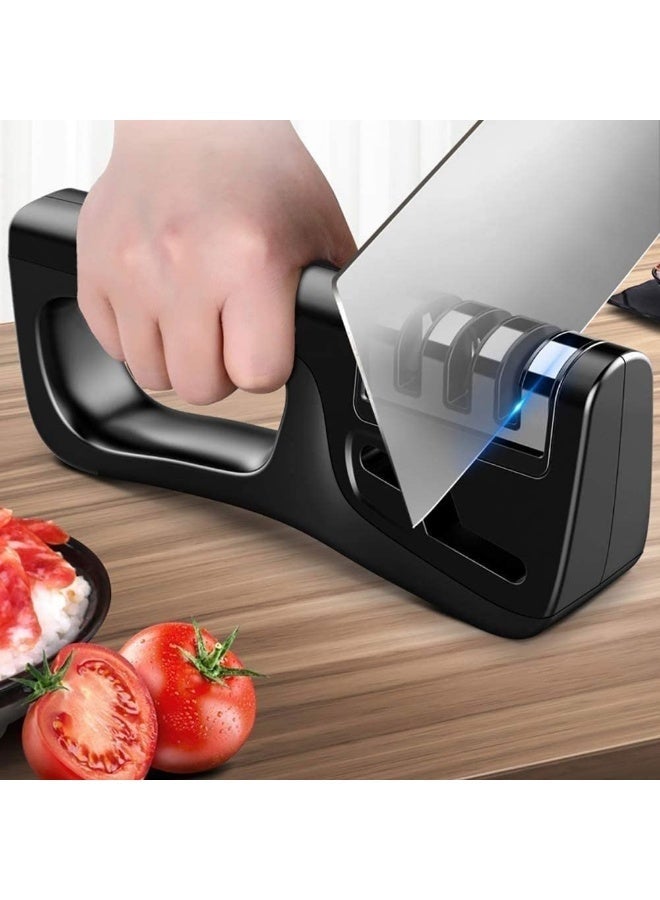 YelaJoy 3 Stage Kitchen Knife Sharpener with Non-Slip Base, Professional Manual Blade Sharpening Tool, Restore Repair Dull Blades, Safe Knife Sharpeners for Household Kitchen Knives, Easy to Operate, Black - Image 2
