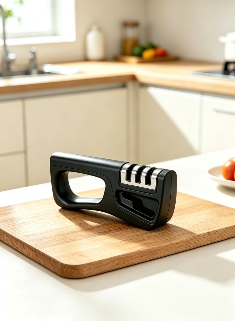 YelaJoy 3 Stage Kitchen Knife Sharpener with Non-Slip Base, Professional Manual Blade Sharpening Tool, Restore Repair Dull Blades, Safe Knife Sharpeners for Household Kitchen Knives, Easy to Operate, Black - Image 1
