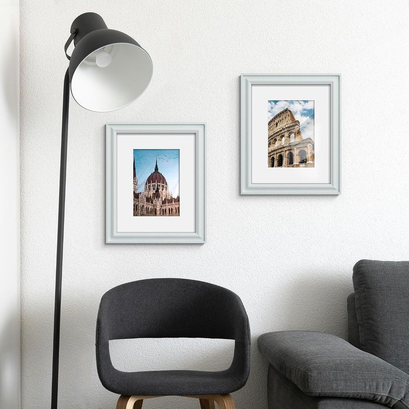 PEALSN 8x10 Picture Frame Set of 6, Display Pictures 5 x 7 with Mat or 8 x 10 without Mat, Wall Gallery Photo Frames for Wall Mounting or Tabletop Display, Blue - Image 2