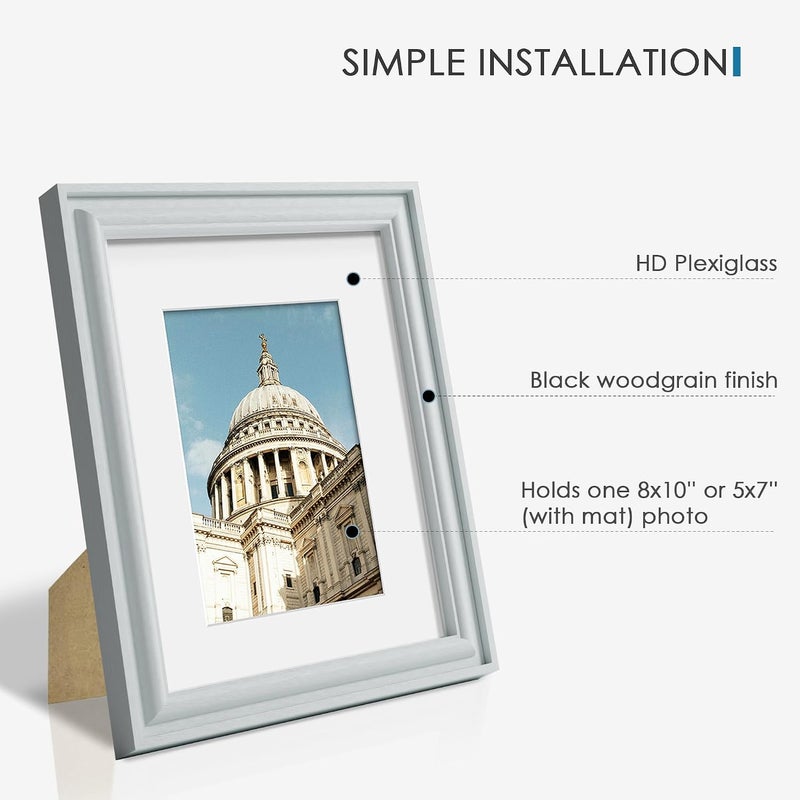 PEALSN 8x10 Picture Frame Set of 6, Display Pictures 5 x 7 with Mat or 8 x 10 without Mat, Wall Gallery Photo Frames for Wall Mounting or Tabletop Display, Blue - Image 4