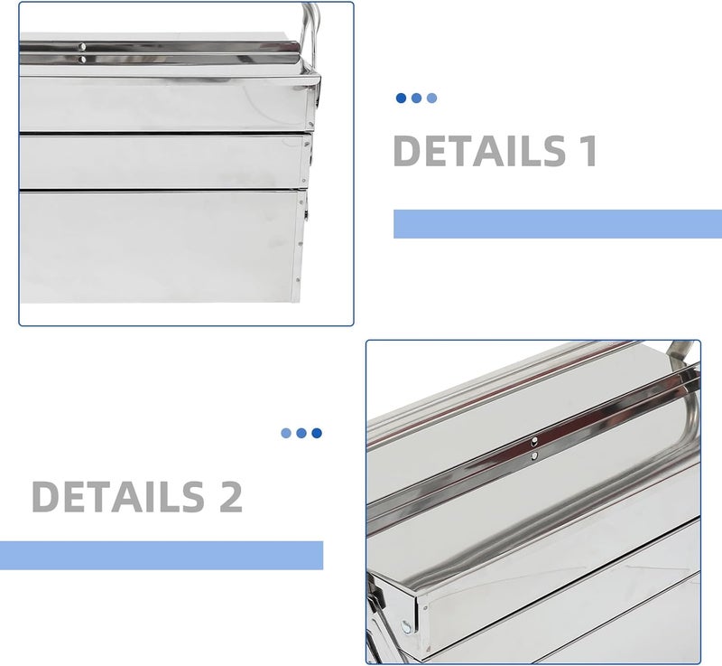 Stainless Steel Folding Toolbox, 3-layer Large Capacity Metal Storage Box for Household Tools, Portable Handheld Tool Case for Home and Workshop Organization - Image 3