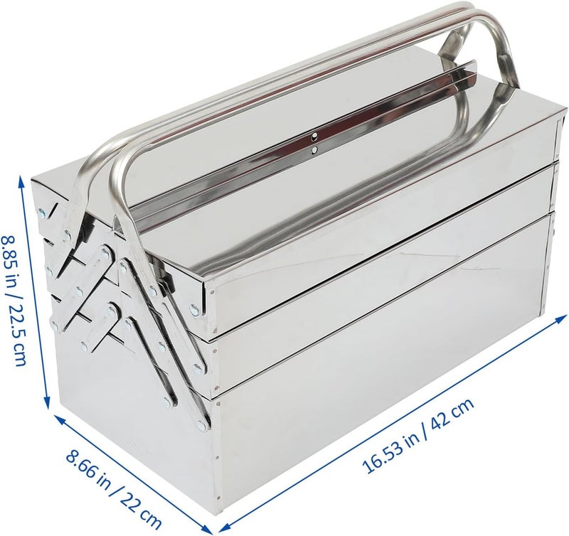 Stainless Steel Folding Toolbox, 3-layer Large Capacity Metal Storage Box for Household Tools, Portable Handheld Tool Case for Home and Workshop Organization - Image 2