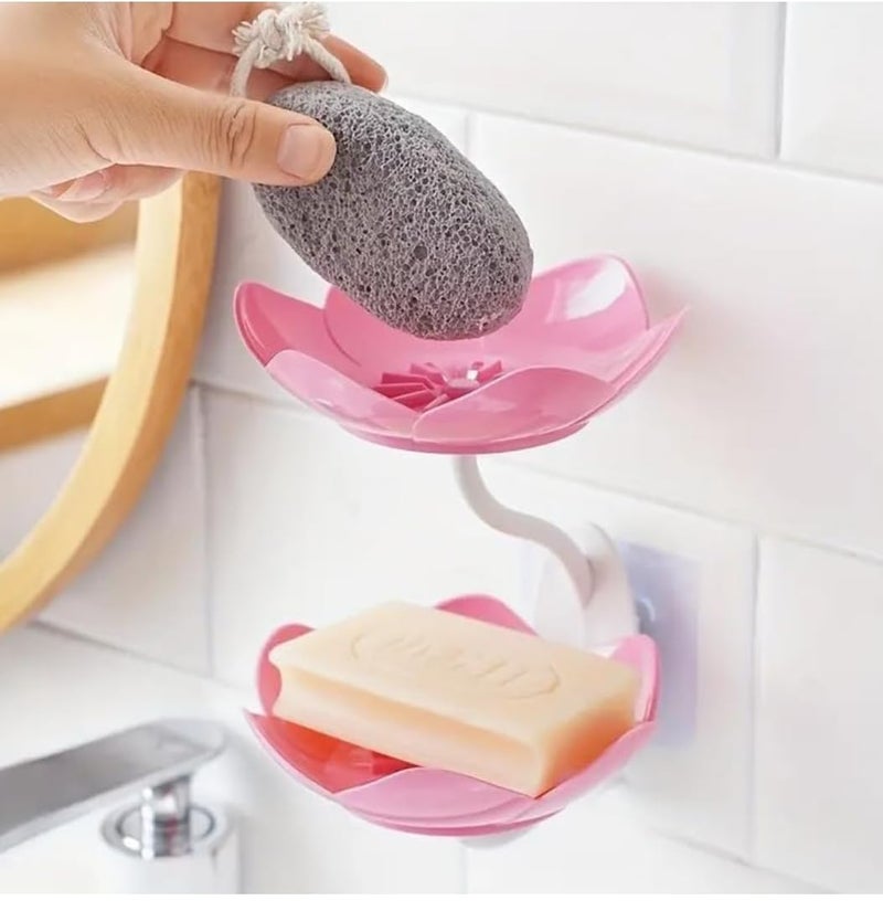 Home @Paradise MAGICAA Lotus Flower Soap Holder with Suction Cup, Wall Mounted Bathroom Soap Dish, Pink and Green, Set of 2  - Image 2