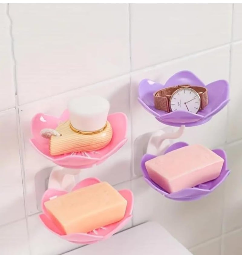 Home @Paradise MAGICAA Lotus Flower Soap Holder with Suction Cup, Wall Mounted Bathroom Soap Dish, Pink and Green, Set of 2  - Image 3