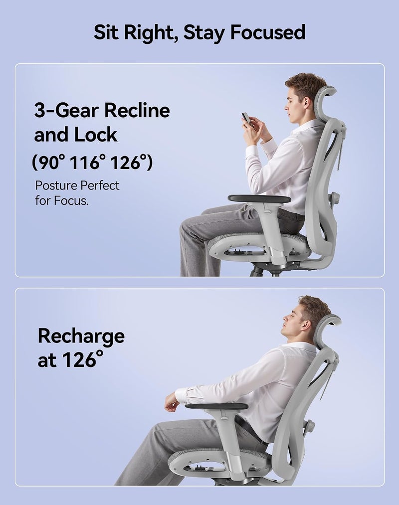 SIHOO M57 Gaming Office Chair,Ergonomic Chair with 3 Way Armrests Lumbar Support and Adjustable Headrest High Back Tilt Function(White) - Image 3