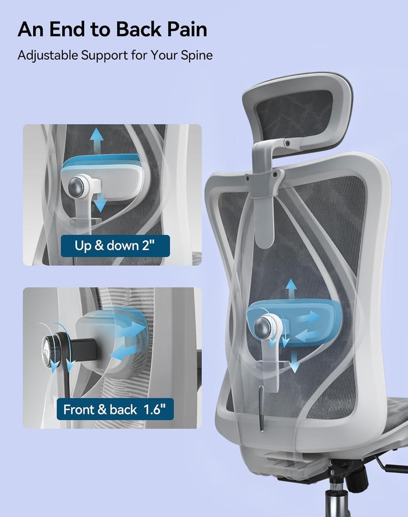 SIHOO M57 Gaming Office Chair,Ergonomic Chair with 3 Way Armrests Lumbar Support and Adjustable Headrest High Back Tilt Function(White) - Image 5