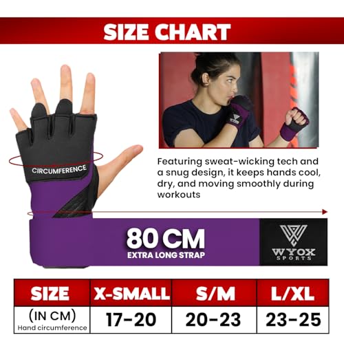 WYOX Gel Boxing Hand Wraps Inner Gloves for Men & Women, 80cm Quick Wrist Straps, Padded Knuckle Protection for Muay Thai Kickboxing, Hand Wraps for Boxing & Martial Arts (Purple, XS) - Image 5