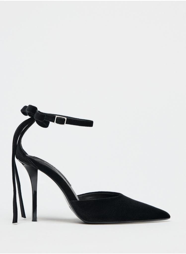Zara Velvet effect stiletto heel shoes with bow  - Image 1