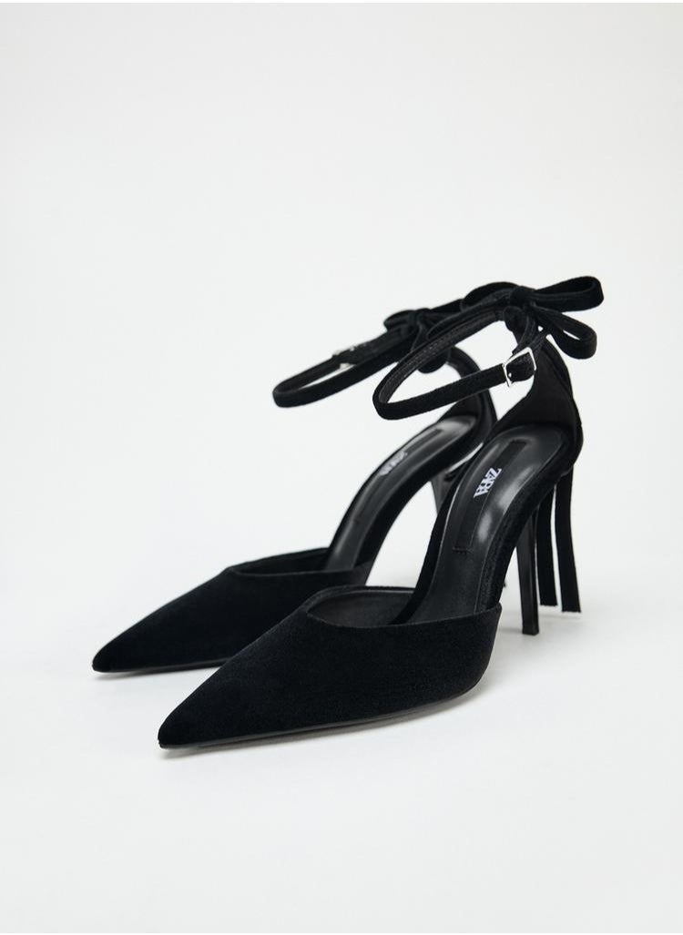 Zara Velvet effect stiletto heel shoes with bow  - Image 2