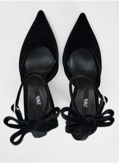 Zara Velvet effect stiletto heel shoes with bow  - Image 5