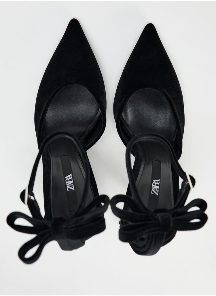 Zara Velvet effect stiletto heel shoes with bow  - Image 5