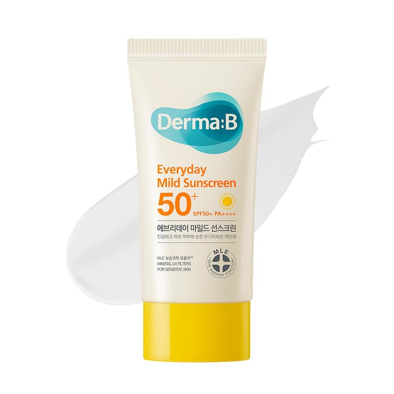 derma b ديرما بي واقي شمس يومي خفيف SPF50+ PA++++ 1.69 أونصة سائلة، 50 مل واقي شمس مرطب سريع الامتصاص وخفيف الوزن، غير لزج للوجه والجسم لبشرة نضرة، لوشن واقي شمس كوري للبشرة الحساسة - Image 1