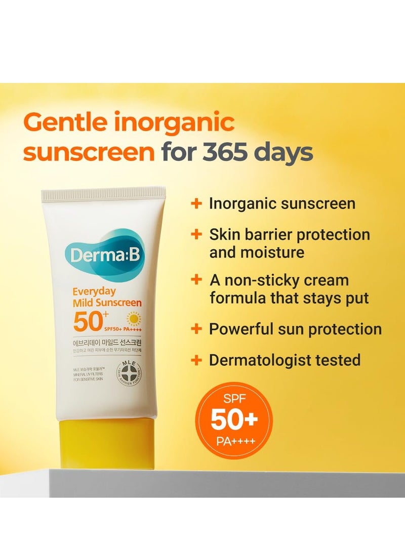 derma b Derma B Everyday Mild Sunscreen SPF50+ PA++++ 1.69 Fl Oz, 50ml Fast-Absorbing Lightweight SPF Sunblock Moisturizer, Facial Body Non-Sticky for Dewy Skin, Korean Sunscreen Lotion for Sensitive Skin  - Image 4