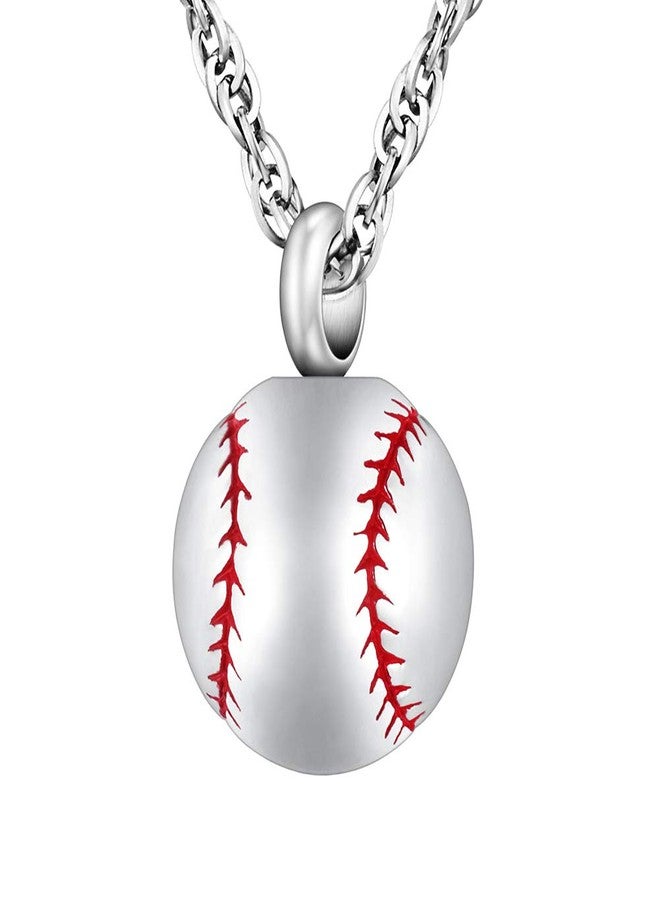 abooxiu Baseball Urn Necklace for Ashes Stainless Steel Cremation Jewelry Memorial Pendant Keepsake Human Ashes Holder Men Women-Silver - Image 1