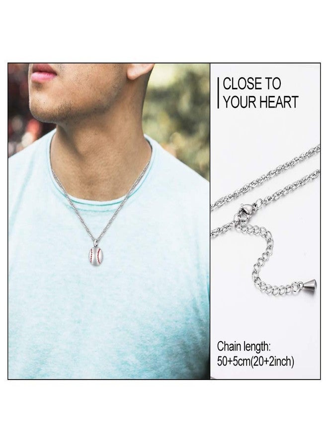 abooxiu Baseball Urn Necklace for Ashes Stainless Steel Cremation Jewelry Memorial Pendant Keepsake Human Ashes Holder Men Women-Silver - Image 3