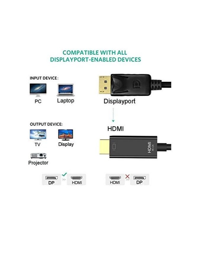 ماركة غير محددة كابل منفذ شاشة العرض الى HDMI من 4 كيه ياني 1 بطول 1.8 متر مطلي بالذهب دي بي متوافق مع لينوفو واتش وديل وجي يو وايه ام وانفيديا واسوس 6 اقدام  - Image 2