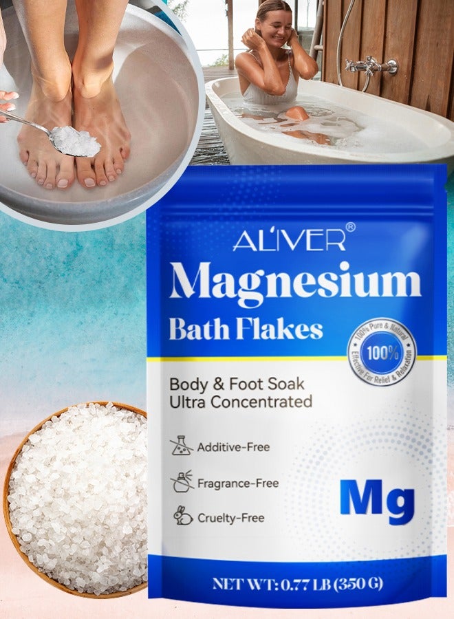 ALIVER رقائق ملح الاستحمام بالمغنيسيوم 350 جرام - ملح استحمام مغنيسيوم طبيعي لتخفيف الاسترخاء وتوتر العضلات - Image 1
