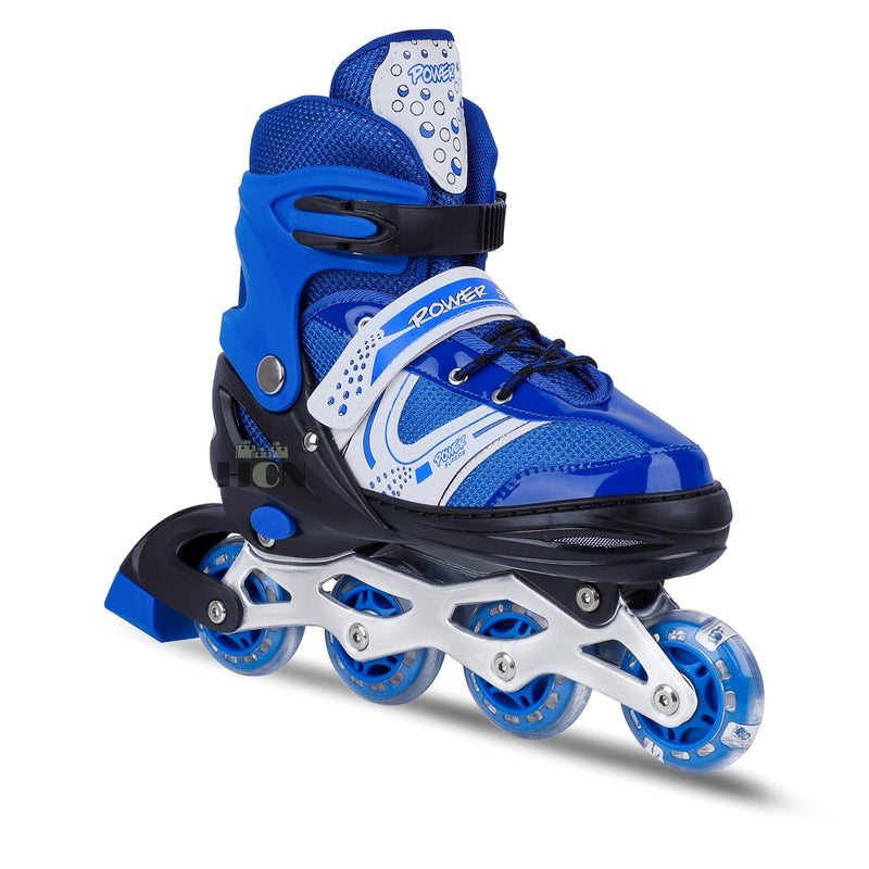 HCN Inline Skates with PU Flashing Wheel Aluminum Body in-Line Skates with Size Adjustable with LED Flash Lights Set for Boys Kids and Girls Length for Age 8-16 Years (Blue) - Image 2