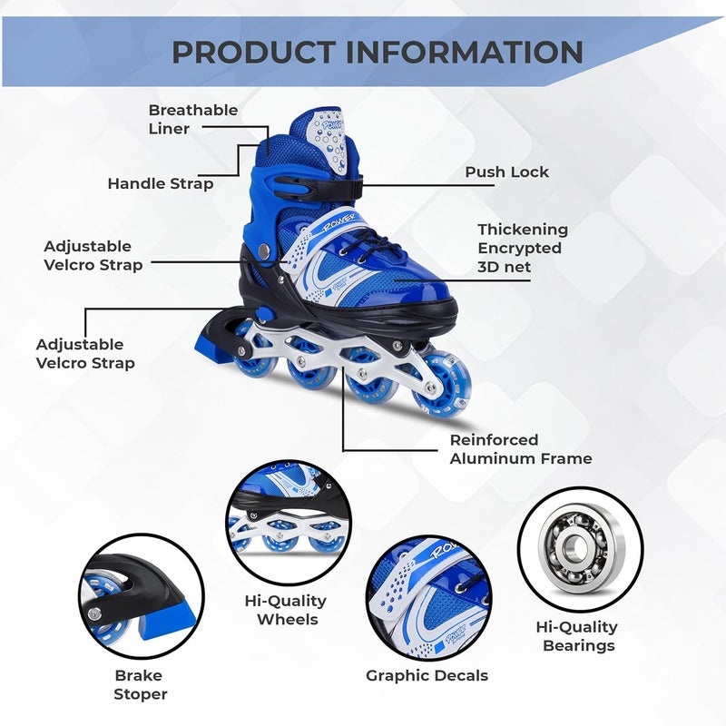 HCN Inline Skates with PU Flashing Wheel Aluminum Body in-Line Skates with Size Adjustable with LED Flash Lights Set for Boys Kids and Girls Length for Age 8-16 Years (Blue) - Image 5