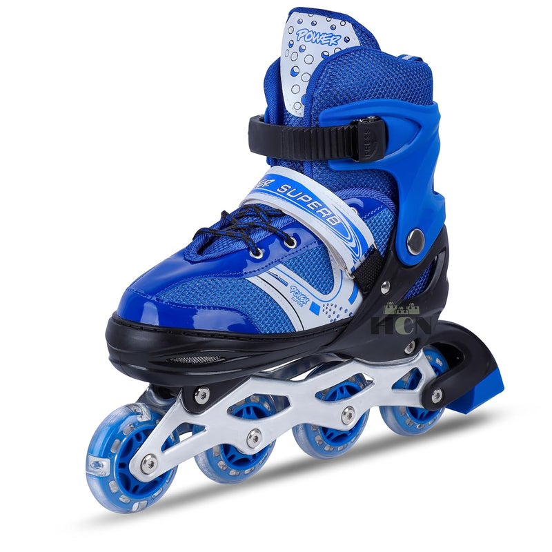 HCN Inline Skates with PU Flashing Wheel Aluminum Body in-Line Skates with Size Adjustable with LED Flash Lights Set for Boys Kids and Girls Length for Age 8-16 Years (Blue) - Image 3