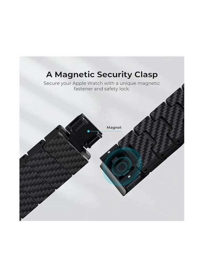 PITAKA PITAKA Apple Watch Band Compatible with Apple Ultra/SE/9/8/7/6/5/4/3/2/1, Adjustable with Aramid & 100% Carbon Fiber Apple Watch Band - Modern Black/Grey - Image 4