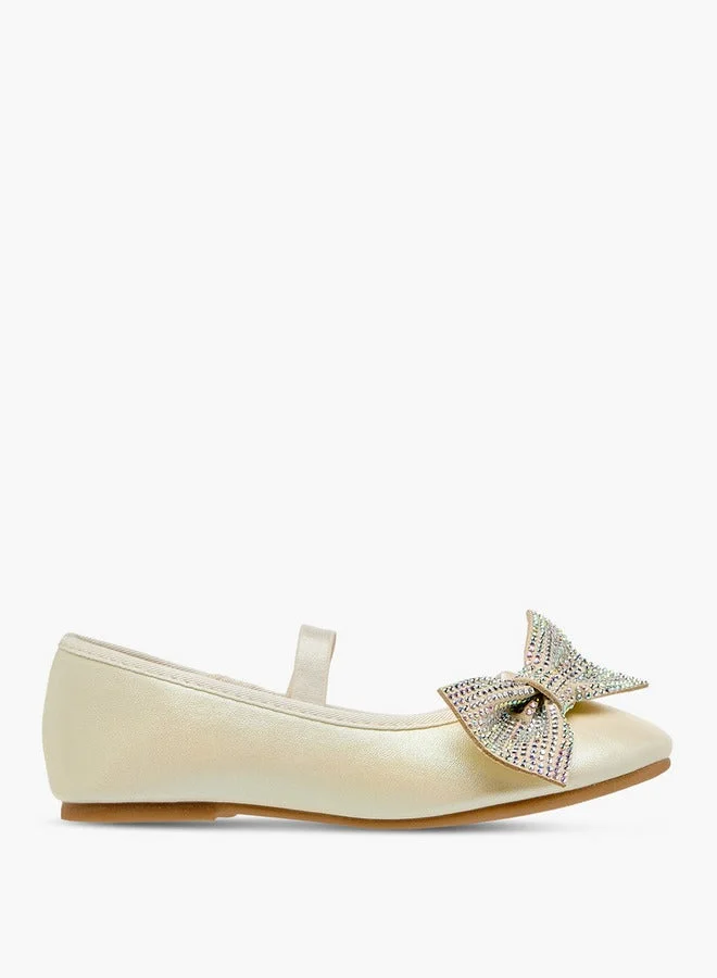 Girls Bow Embellished Ballerina Shoes with Elasticated Strap