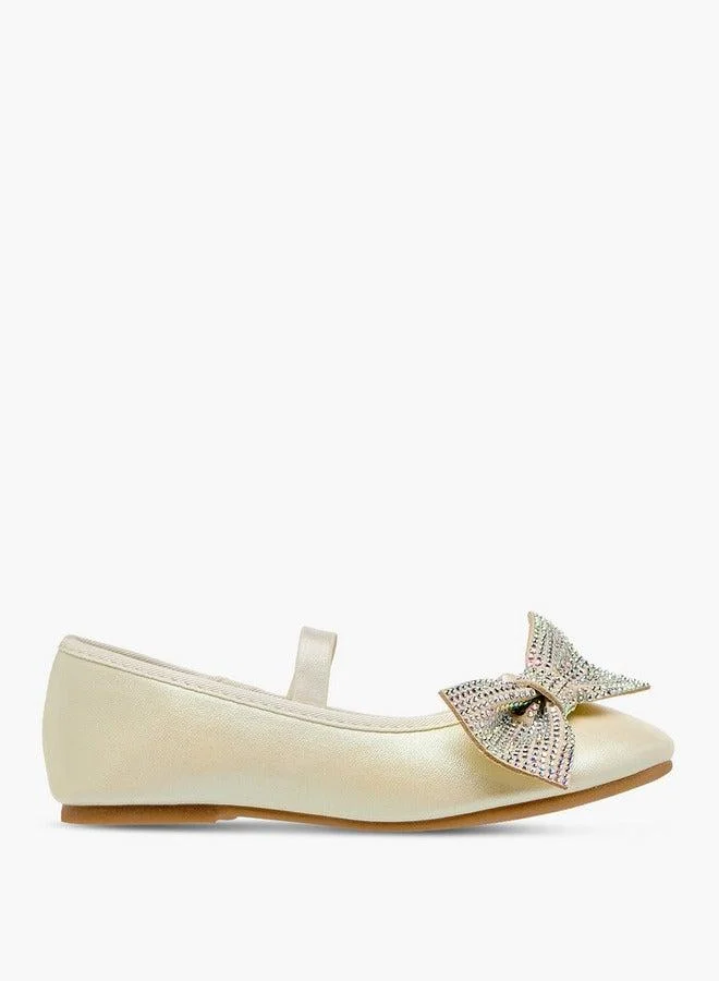 Flora Bella By Shoexpress Girls Bow Embellished Ballerina Shoes with Elasticated Strap