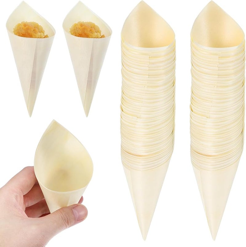 Disposable Wooden Tasting Cones For Ice Cream Desserts Parties Buffets - Image 1