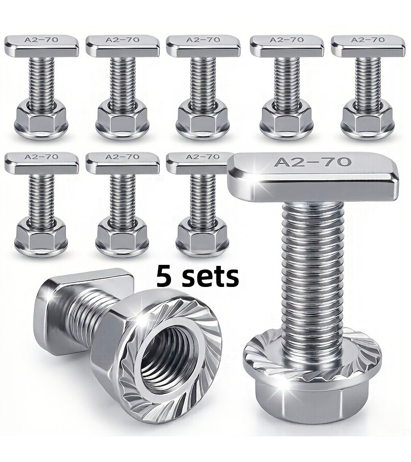 M8 Stainless Steel T Screw Set A2 70 5 Piece 30mm Anti Loosening Flange Nut - Image 5