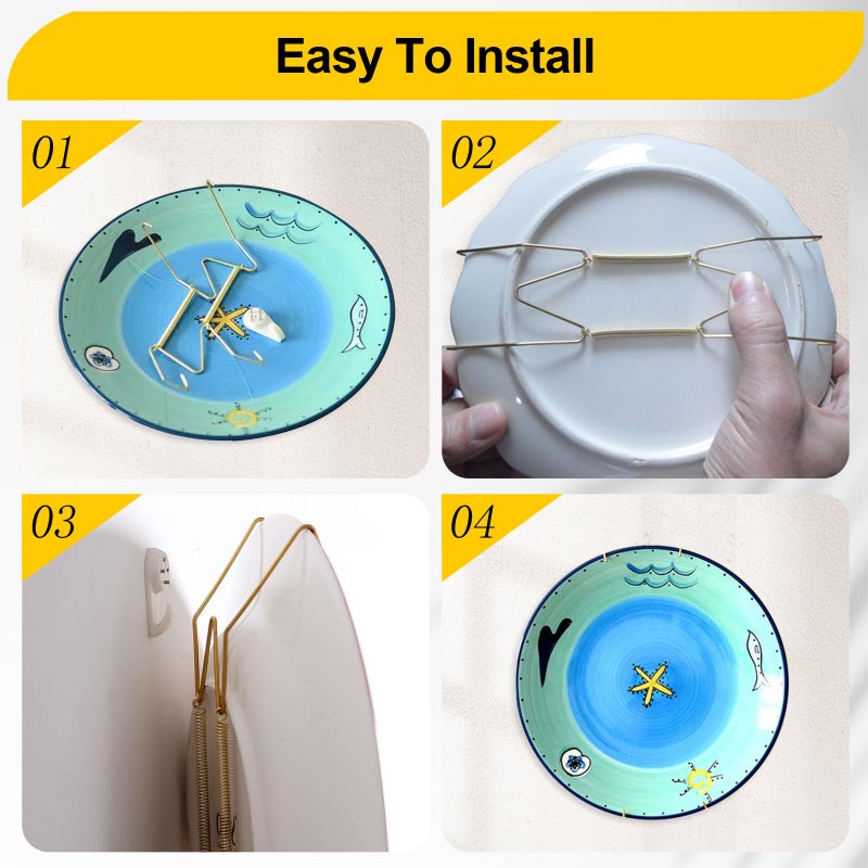 Fozite Decorative Plate Hangers for The Wall â€“ 3 Sizes of 6/8/10 Inch Plate Hangers for Display with 4 Pack Wall Hooks, Invisible Wire Heavy Duty Plate Holders for Displaying or Picture Hanging - Image 4