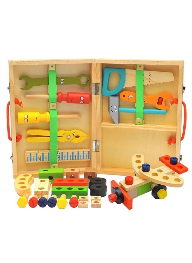 general Tool Kit for Kids, Wooden Tool Box with Building Toy Set Creative DIY Educational Construction - Image 3