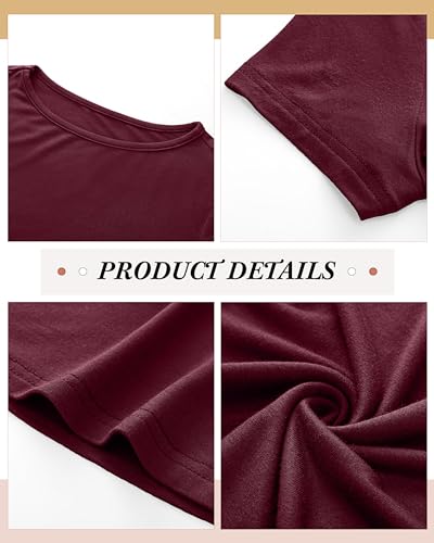 Riyiper 3 Pcs Women's Short Sleeve Crop Tops, Boat Neck Slim Fitted Cropped Shirts Workout Basic Tops (Black, Wine Red, Navy Blue,Small) - Image 5