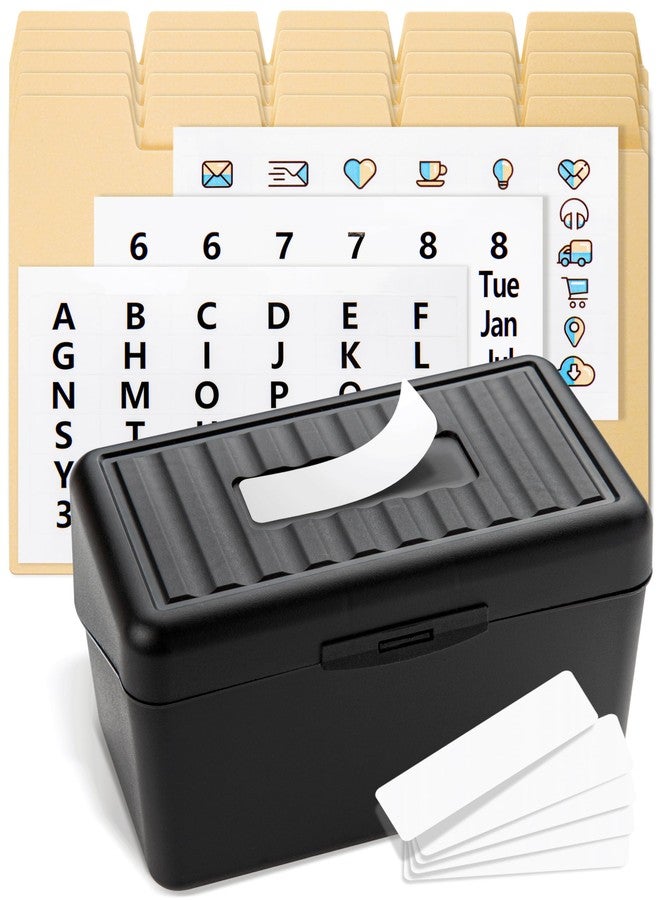 OFFILICIOUS Index Card Box 3x5 - Recipe Box with Manila Dividers & Stickers - Premium Index Card Holder Ideal as Business Card Organizer, Recipe Card Box, Index Card Organizer, Flash Card Holder - Image 1